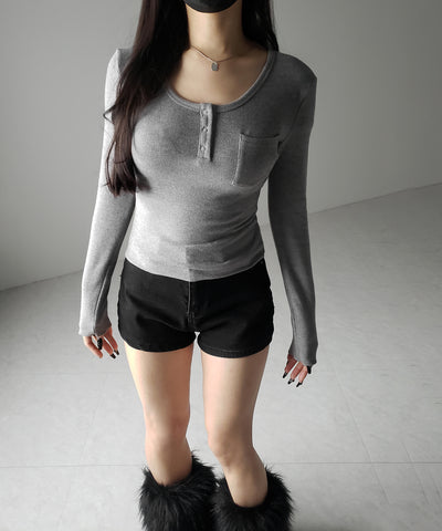裏起毛ヘンリーネックスリムトップス ／ urakimo henry neck slim tops