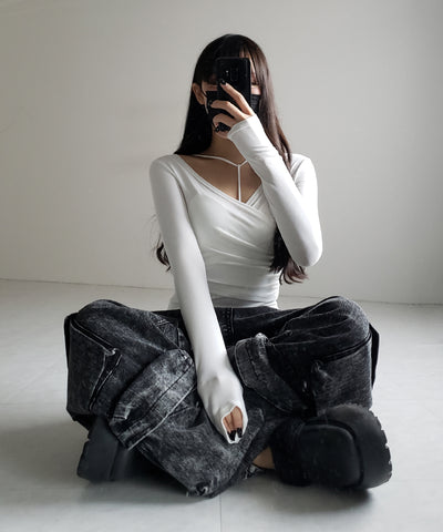 【 ２点セット 】Y-ストラップスリムギャザーレイヤードトップス ／ Y-strap slim gather layered tops