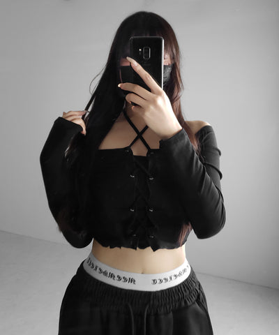 ウエストグランジロゴスウェットワイドパンツ ／ waist grunge logo sweat wide pants