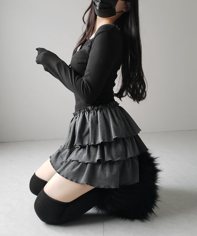 【 ３color 】３段フリルカットソーミニスカパン ／ 3 frill cutsew mini skirt pants