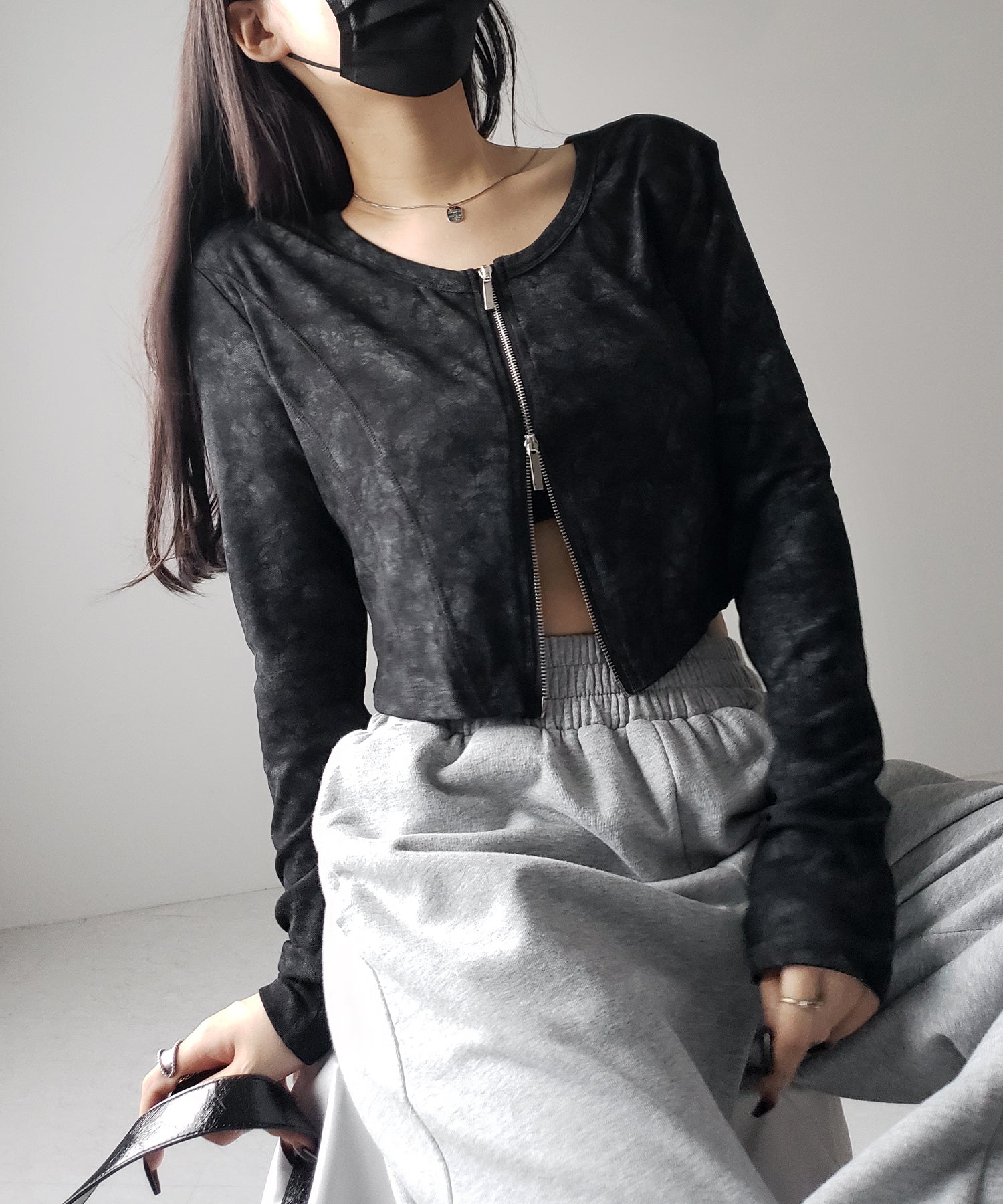 【 ２color 】ダブルジップヴィンテージカットソーカーディガン ／ double zip vintage cut sew cardigan