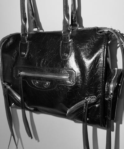 【 ショルダーストラップ付き２WAY 】アウトポケットヴィンテージダブルジップボストンショルダーバッグ ／out pocket vintage double zip boston shoulder bag