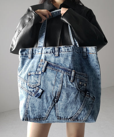 【 ２color 】ヴィンテージドッキングウォッシュデニムバッグ ／ vintage docking washed denim bag