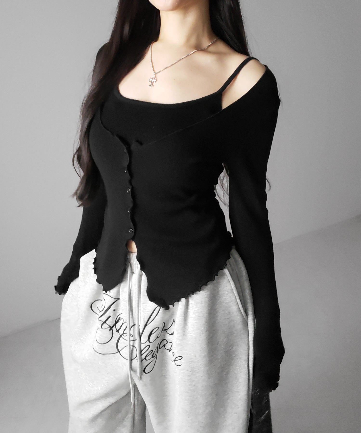 レイヤード風メロースリムニットカーディガン ／ layered mellow slim knit cardigan