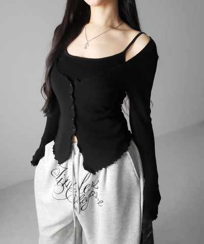 レイヤード風メロースリムニットカーディガン ／ layered mellow slim knit cardigan