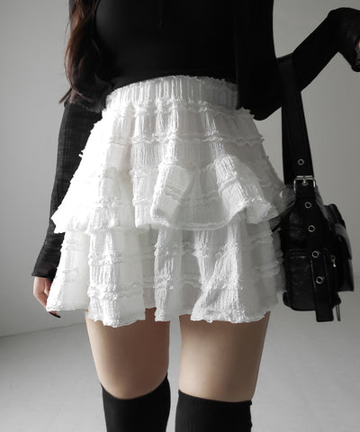 【 ２color ／インパン裏地付 】ティアードフリルミニスカート ／ tiered frill mini skirt
