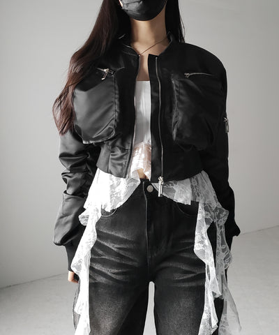 【 ２color 】アウトポケットジップアップショートブルゾン ／ out pocket zip up short blouson