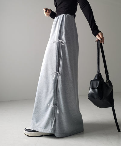 【 ２color 】３ストラップサイドリボンロングスウェットスカート／ three strap side ribbon long sweat skirt