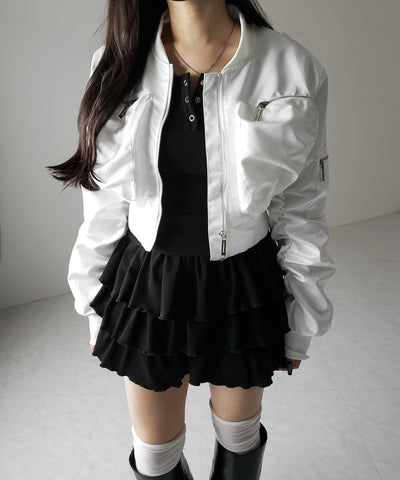 【 ３color 】３段フリルカットソーミニスカパン ／ 3 frill cutsew mini skirt pants
