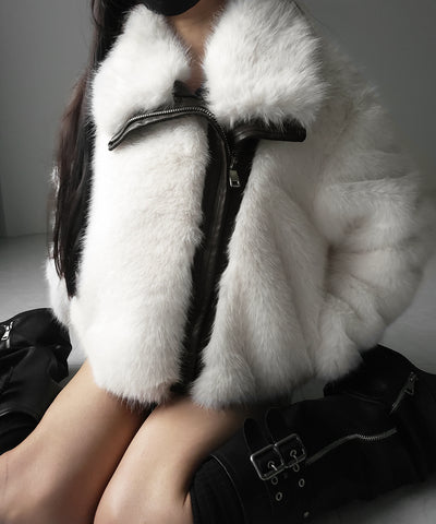 【 ２WAY 】ジップアップレザードッキングフェイクファーコート ／ zip up leather docking fake fur coat