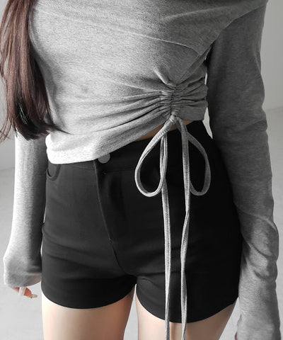 シャーリングリボンショートオフショルカットソートップス ／ shirring ribbon short off shoulder cutsew tops