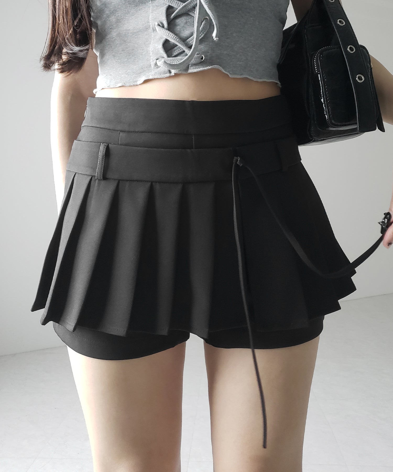 冬ギフト  3color 】ストラップリボンプリーツショートパンツ ／ strap パンツ