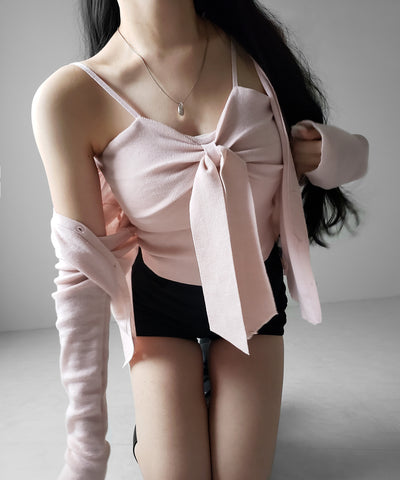 【 ２点セット 】リボンニットキャミソール ＋ カーディガンセット ／ribbon knit camisole + cardigan SET