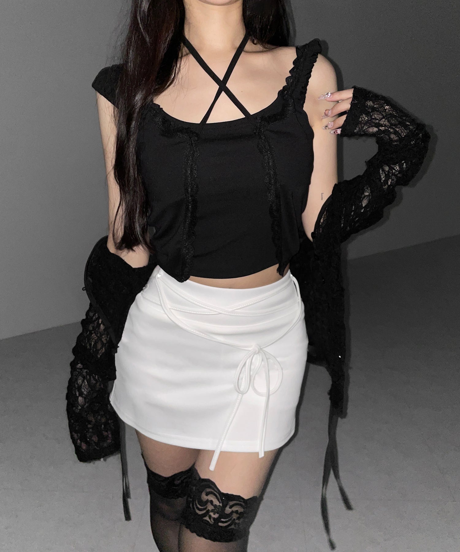 【 インパン裏地付き 】ストリングリボンミニスカート ／ string ribbon mini skirt