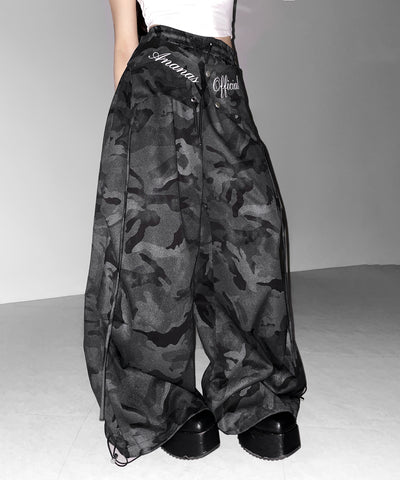 ロゴガーターカモフラタックワイドパンツ ／ logo garter camouflage tuck wide pants