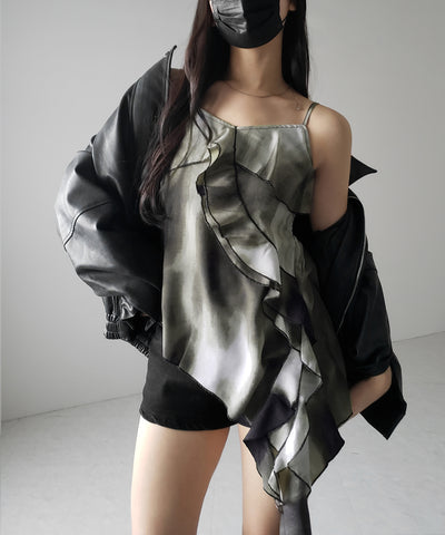 タイダイサテンアシンメトリーフリルキャミソールビスチェ ／ tiedye satin asymmetry frill camisole bustier