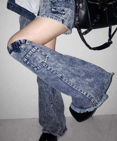 【 セットアップ着用可能 】ヴィンテージケミカルブリーチデニムレッグカバー ／ vintage chemical bleach denim leg cover