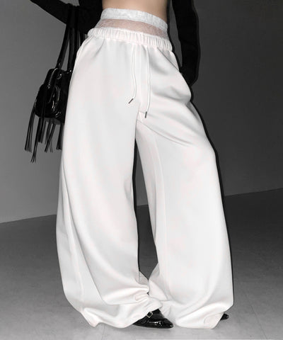 ウエストレースレイヤードスウェットパンツ ／ waist lace layered sweat pants