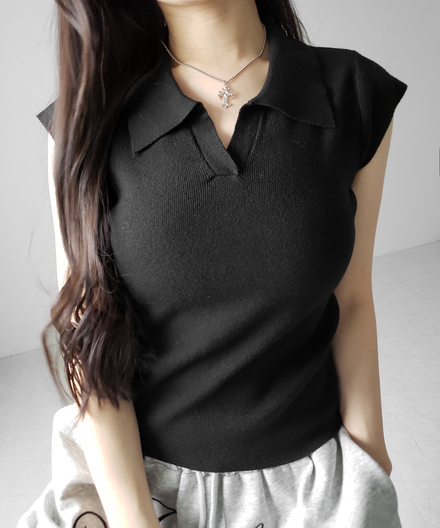 スキッパー半袖ニットトップス ／skipper short sleeve knit tops