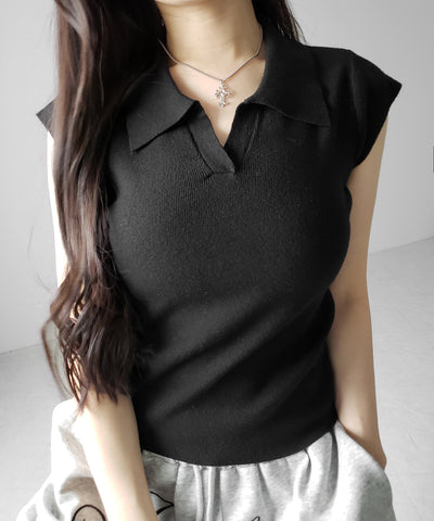 スキッパー半袖ニットトップス ／skipper short sleeve knit tops