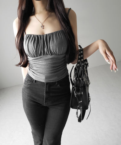 【 ３color ／ カップ付き 】シャーリングギャザードレープキャミソール ／shirring gather drape camisole