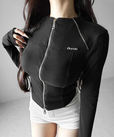 ダブルジップバイカースリムトップス ／ double zip biker slim tops