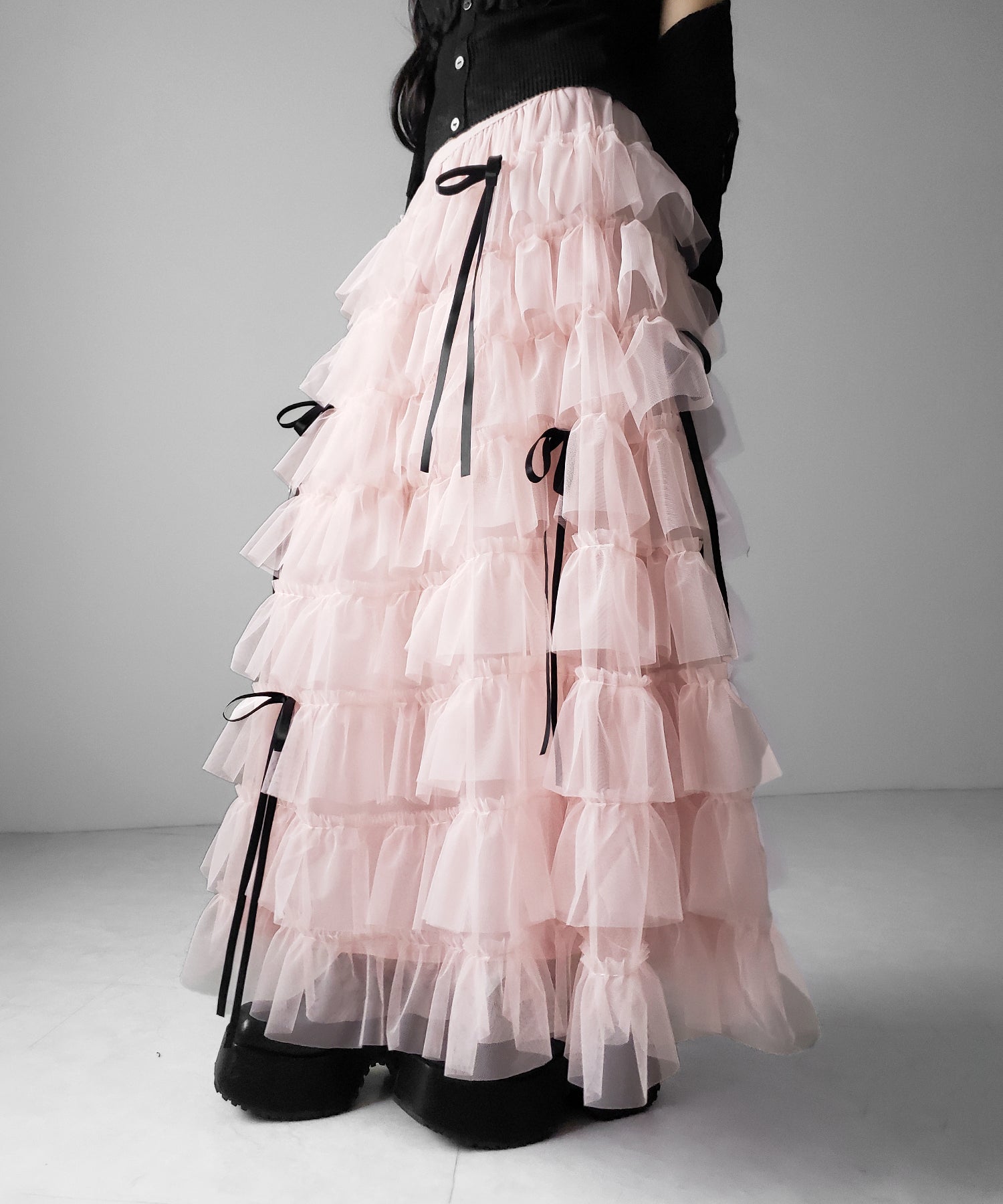 【 新色ピンク追加！／５color 】ストラップリボンバレエコアチュールスカート ／strap ribbon ballet core tulle skirt