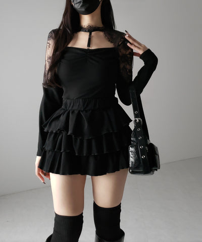 【 １color 】Y‐ストラップチョーカーレースドッキングトップス ／ Y-strap choker lace docking tops