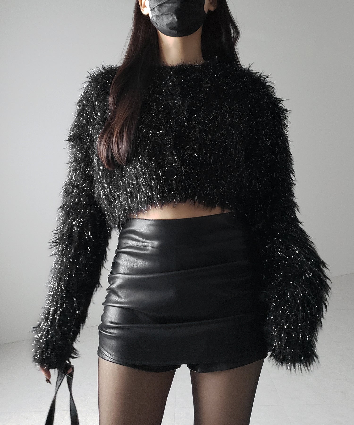 【 ２color 】ラメシャギーショートニットカーディガン ／ rame shaggy short knit cardigan