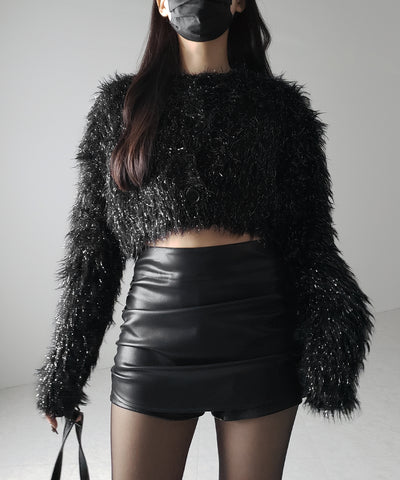 【 ２color 】ラメシャギーショートニットカーディガン ／ rame shaggy short knit cardigan