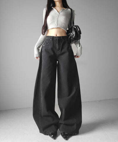 ヴィンテージライクウォッシュカーブワイドデニム ／ vintage like wash curve wide denim