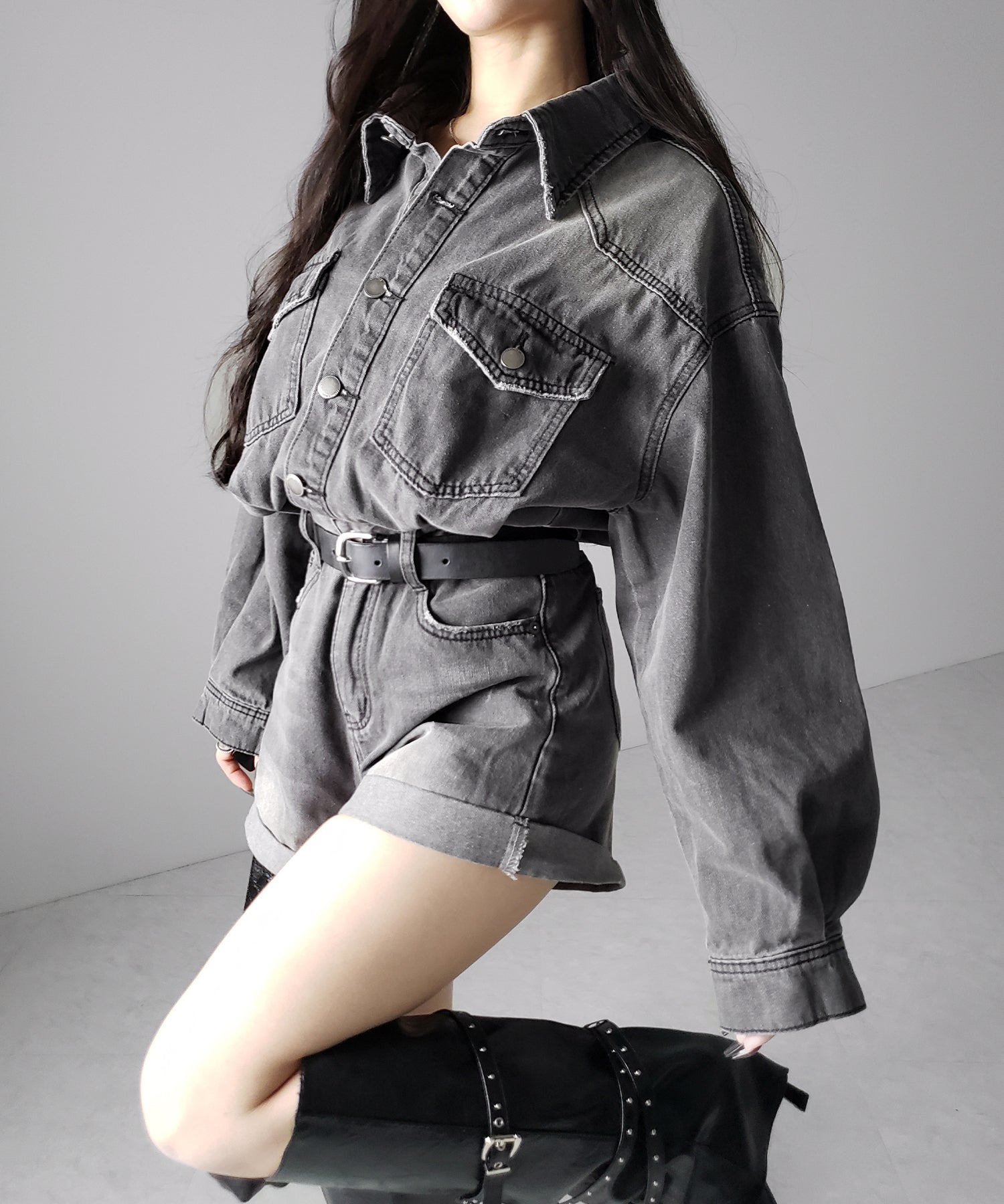 ヴィンテージデニムハイウエストミニオールインワン ／ vintage denim high waist mini allinone