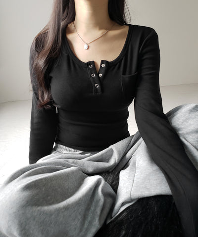 裏起毛ヘンリーネックスリムトップス ／ urakimo henry neck slim tops