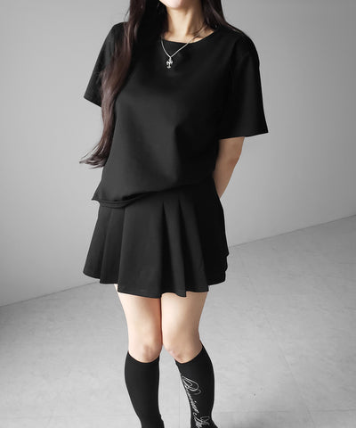 【 セットアップ 】オーバーサイズ半袖Ｔシャツ＋プリーツミニスカート SET ／( SETUP ) oversize shortsleeve Tee + pleated mini skirt SET