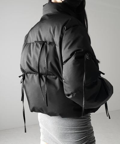 【 選べる３色展開 ／ 裾絞り可能２WAY 】ストラップリボンショートパフダウンジャケット ／ strap ribbon short puff down jacket