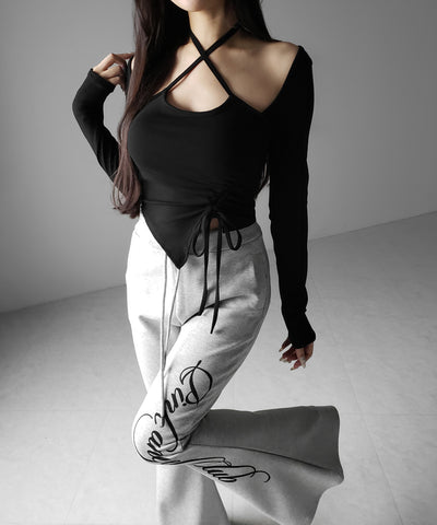 クロスリボンスクエアネック長袖Ｔシャツ ／ cross ribbon square neck long sleeve T-shirts