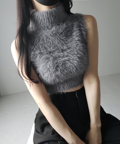 【 ３color 】タートルネックショートシャギーノースリニットトップス ／ turtleneck short shaggy nosleeve knit tops