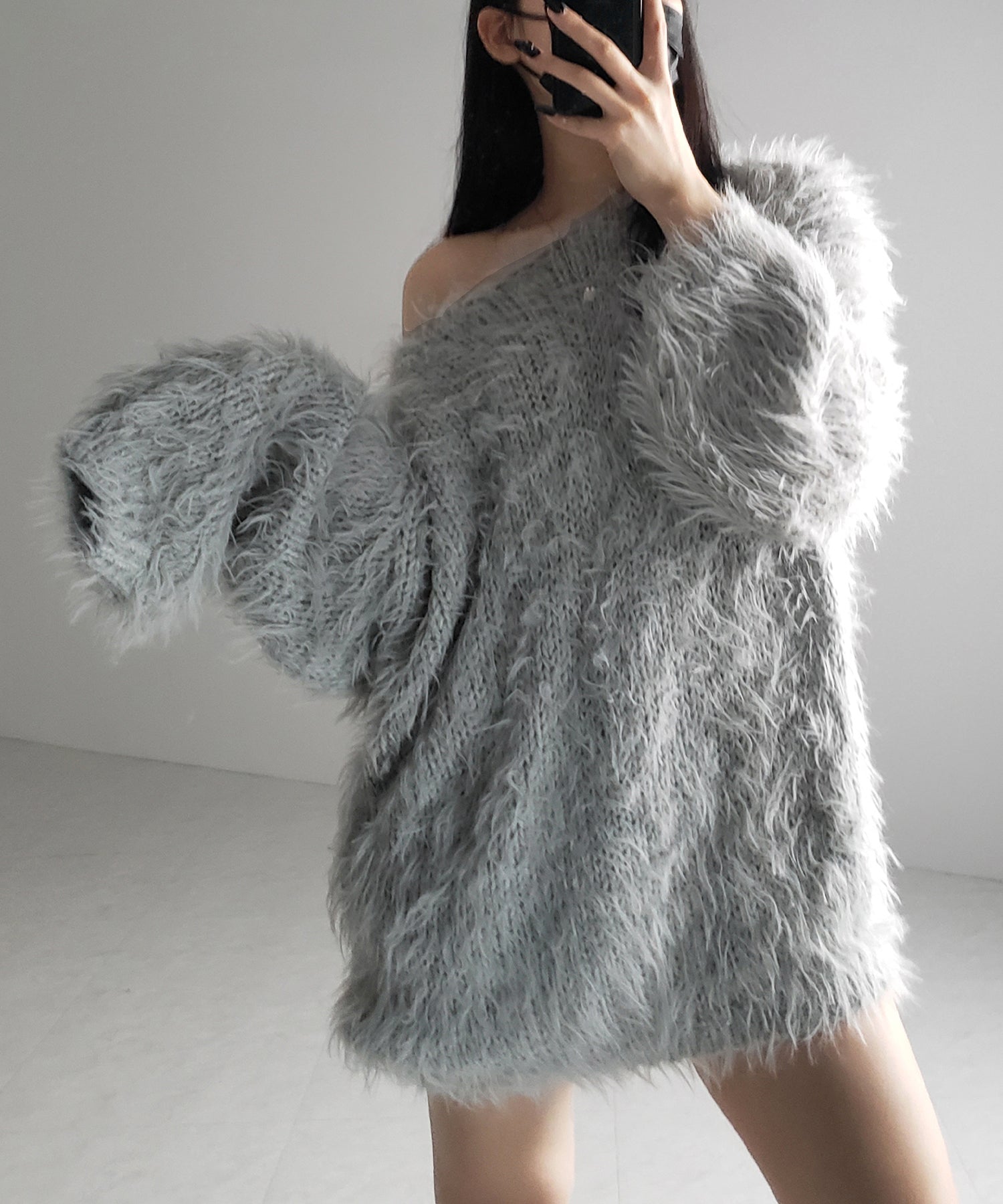 【 ３color 】フラッフィーシャギーボリュームニットミニワンピース ／ fluffy shaggy volume knit mini onepiece