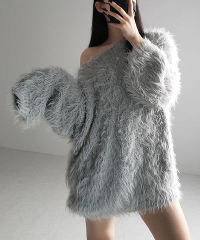 【 ３color 】フラッフィーシャギーボリュームニットミニワンピース ／ fluffy shaggy volume knit mini onepiece