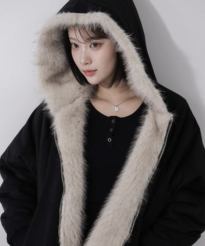 【 リバーシブル２WAY】ビッグフーディボリュームフェイクファーブルゾン ／ Reversible big hoodie volume fake fur blouson