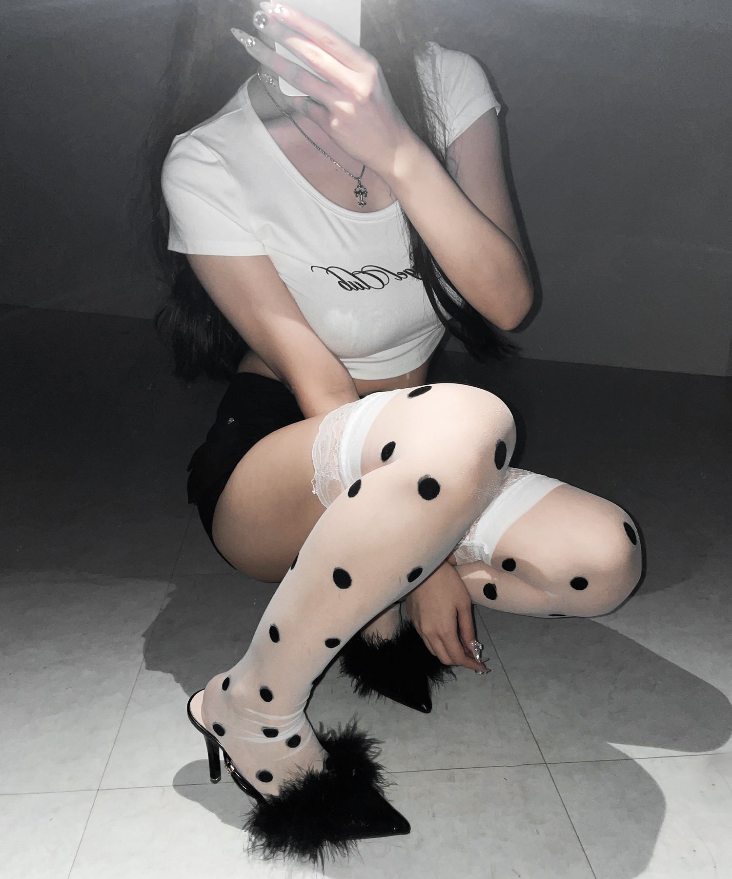 レースドットニーハイシアーハイソックス ／ lace dot knee high sheer high socks