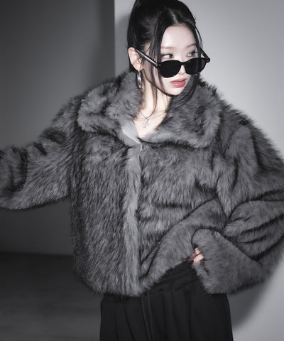 スタンドカラーミックスファーショートコート ／ stand-collar mix fur short coat