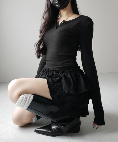 【 ３color 】３段フリルカットソーミニスカパン ／ 3 frill cutsew mini skirt pants