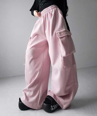 【 裾絞り可能２WAY 】ドローコードタックワイドカーゴスウェットパンツ ／ drawcord tuck wide cargo sweatpants