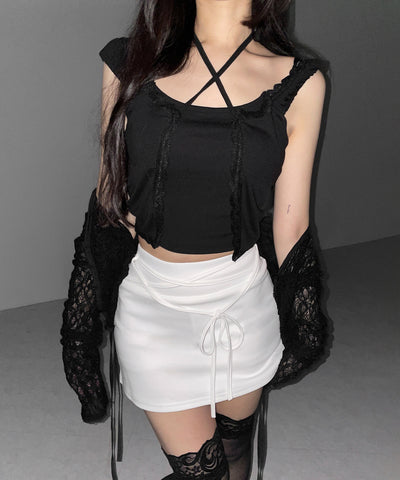 【 インパン裏地付き 】ストリングリボンミニスカート ／ string ribbon mini skirt