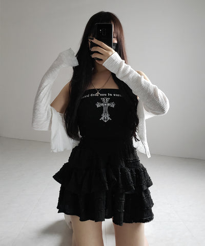 【 ２color ／インパン裏地付 】ティアードフリルミニスカート ／ tiered frill mini skirt