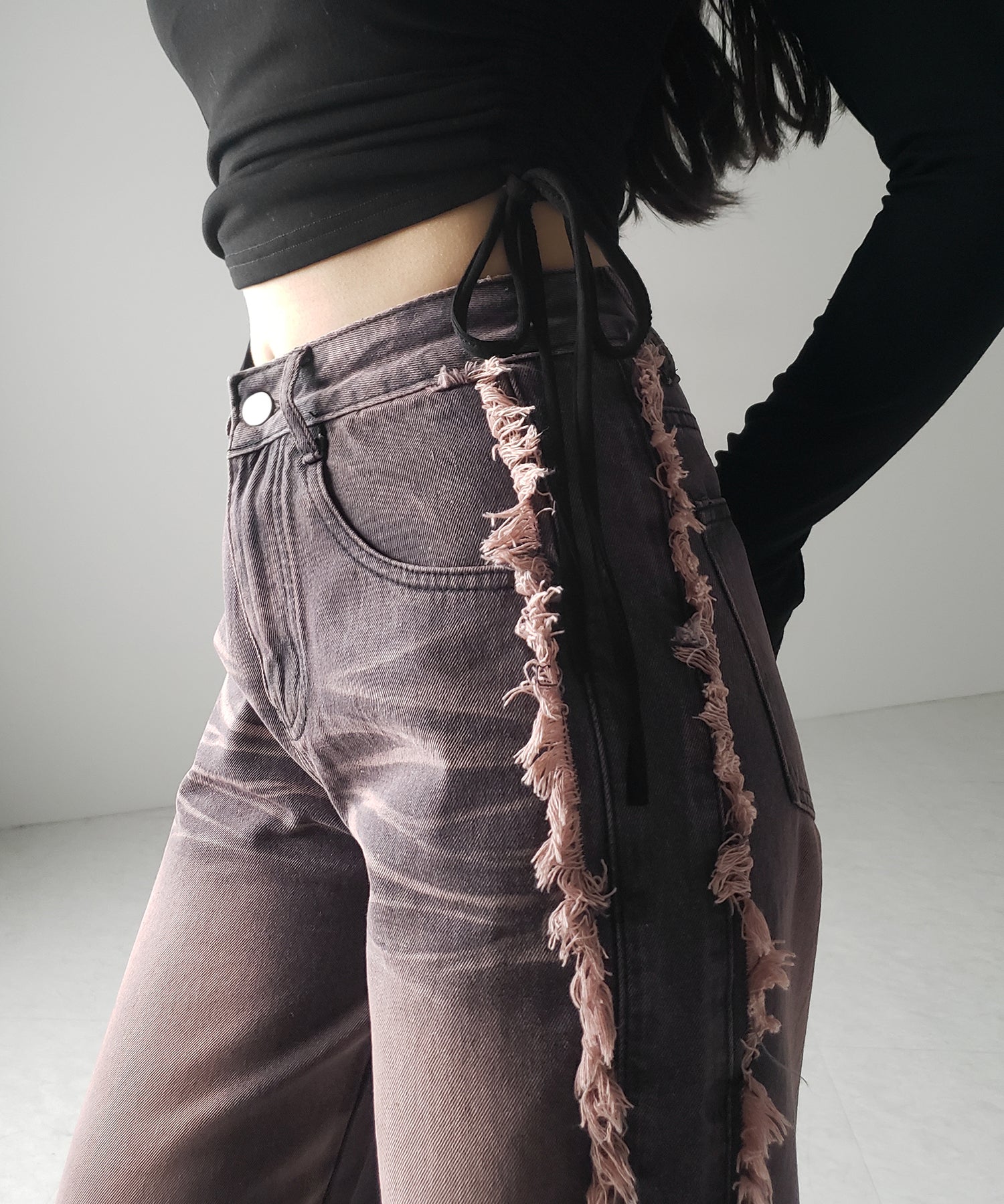 【 ３SIZE 】ヴィンテージピンクウォッシュダメージワイドデニム ／ vintage pink wash damage wide denim