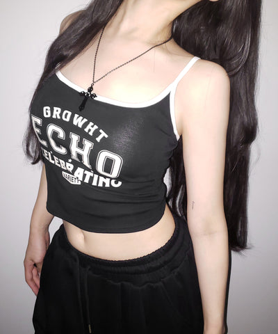【 カップ付き 】フロントロゴプリントショートキャミソール ／ front logo print short camisole