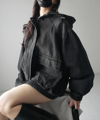 【 ２color 】ヴィンテージデニムダブルジップフードブルゾン ／ vintage denim double zip hoodie blouson