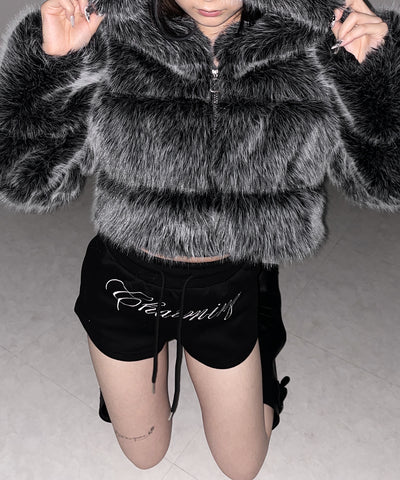 フェイクファーフーディショートコート ／ fake fur hoodie short coat